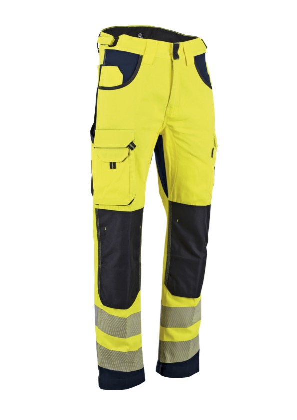 pantalon-multipoches-haute-visibiliteacute;-jaune-bleu-fonceacute;-defense